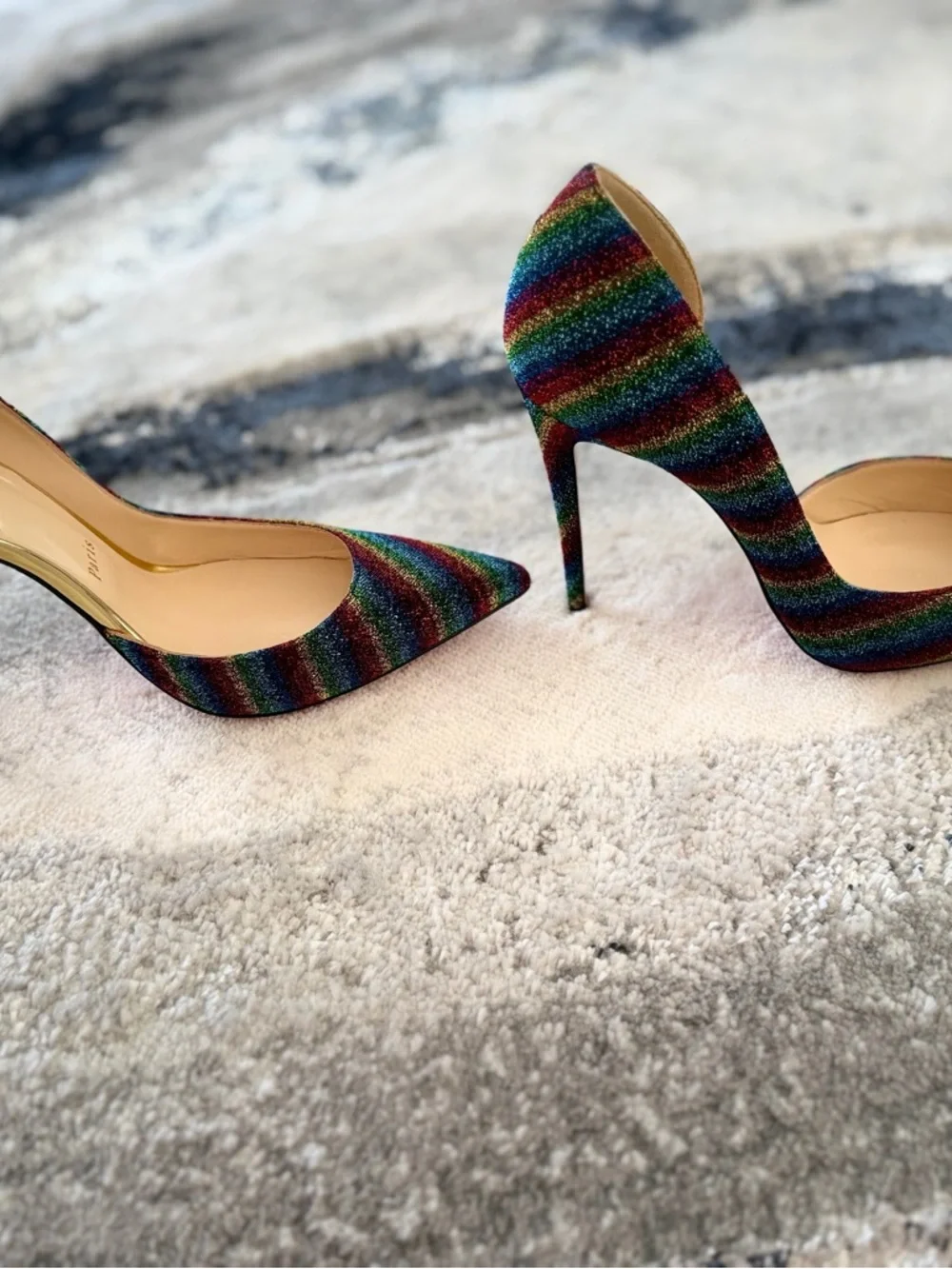 Christian Louboutin Multicolor Rainbow Glitter Pointed Pumps - Picture 3 of 5